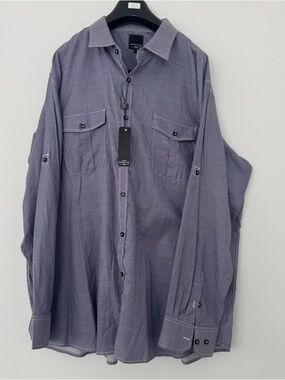 NWT Sahara Club Men's 4XL Big & Tall Button Down Shirt Blue Micro-Stripe